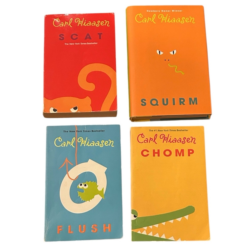 Carl Hiaasen Book Set - Scat, Squirm, Flush, Chomp